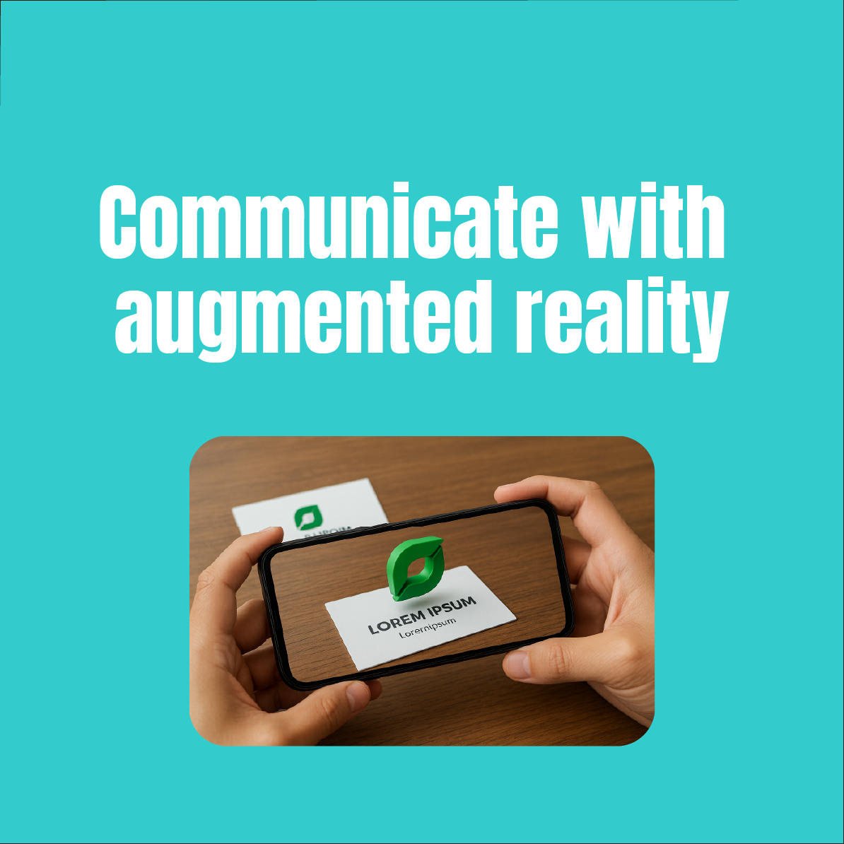 business card of a company with the logo in augmented reality through a phone screen